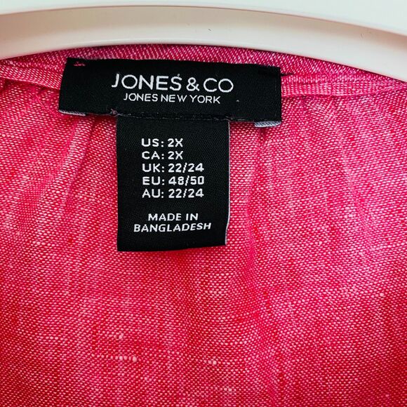 JONES NEW YORK Pink 100% Linen Pop Over Long Sleeve Lagenlook Top SIZE 2X - Picture 8 of 8